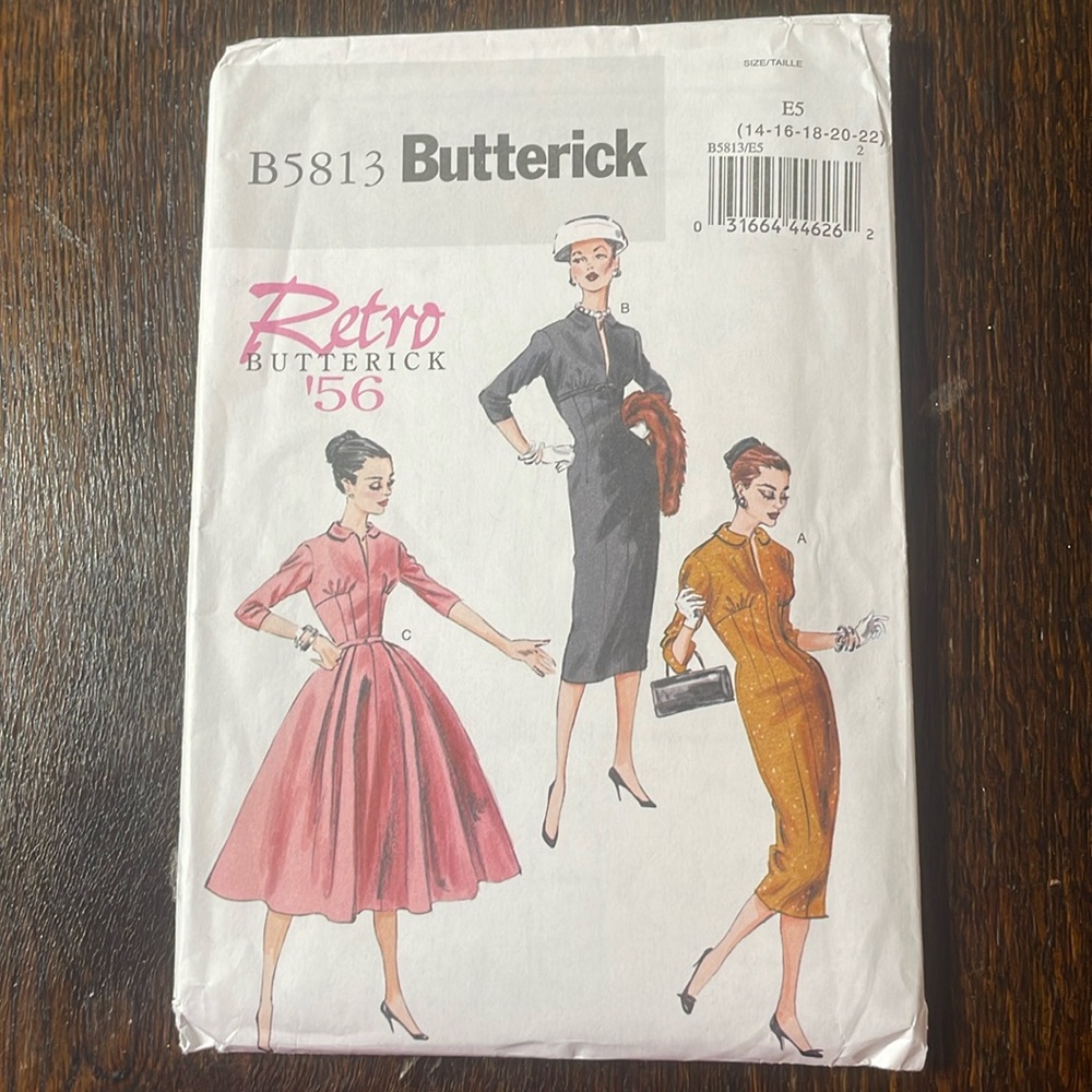 Butterick B5813 Retro Butterick '56, sizes 14-22, fitted lined dresses